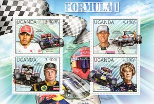 UGANDA 2012 FORMULA 1 LEWIS HAMILTON-SHUMACHER Sheetlet (4) MNH