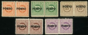 AUSTRIA Occupation Stamps Allied Military Government Overprinted Pairs Mint NH