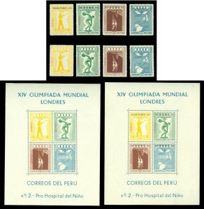 PERU 1948/56 Wembley - Melbourne OLYMPICS  S/S + sets Sc C78-81,81a + ovpt. MLH