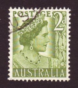 Australia 1951 Sc#231, SG#237 2d Green Queen, Queens, Royalty USED