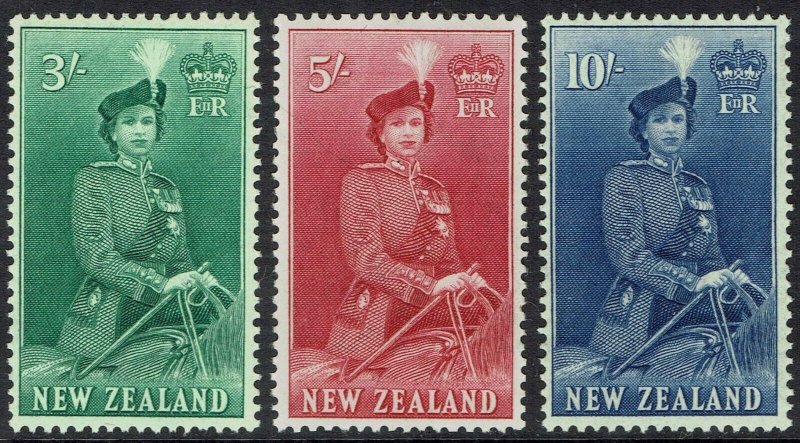 NEW ZEALAND 1953 QEII HORSE 3/- 5/- AND 10/- MNH **