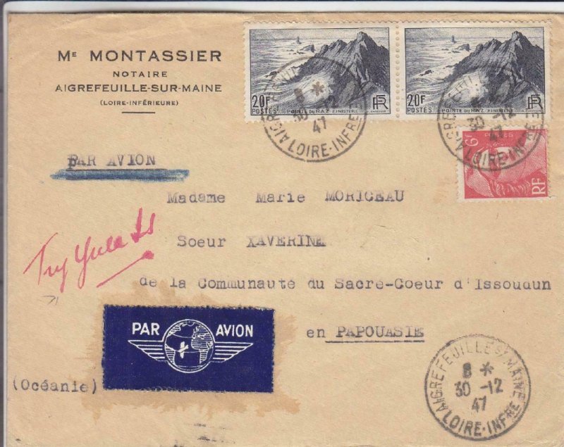 1947, Aigrefeuille-sur-Maine, France to Papua, See Remark (32220)