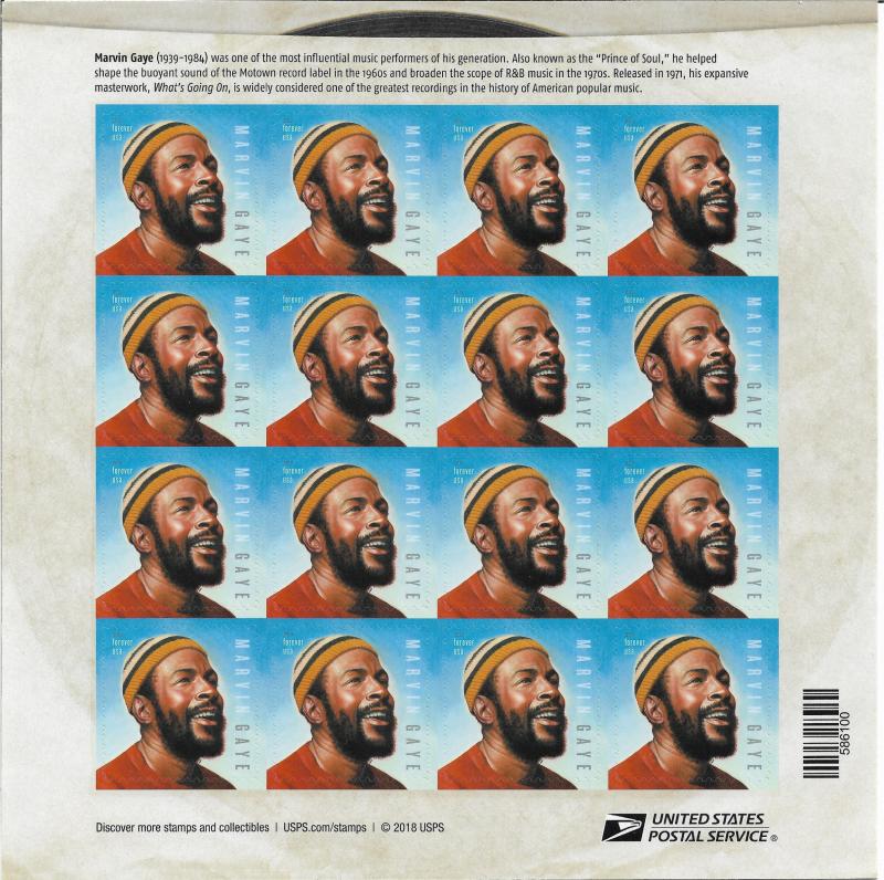 2019 MARVIN GAYE MUSIC LEGEND SHEET OF 16 FOREVER STAMP # 5371,XF MNH !! PO FRSH