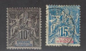 St. Pierre & Miquelon SC#66-67 Used F-VF hr...Bargain in Demand!