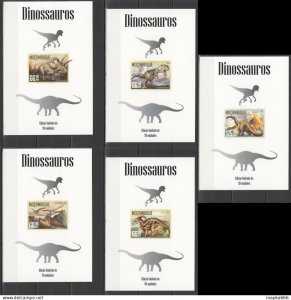 Lx505 Imperf 2016 Mozambique Animals Dinosaurs Uv Cardboard 5Bl Mnh