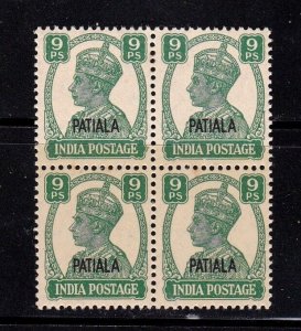 India - Patiala stamp #82,  block of 4, 2 MNH & 2 MH,   CV $28.00