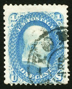 #63 1861 1c Blue Franklin Fine Used with 3 Large Margins, Fresh