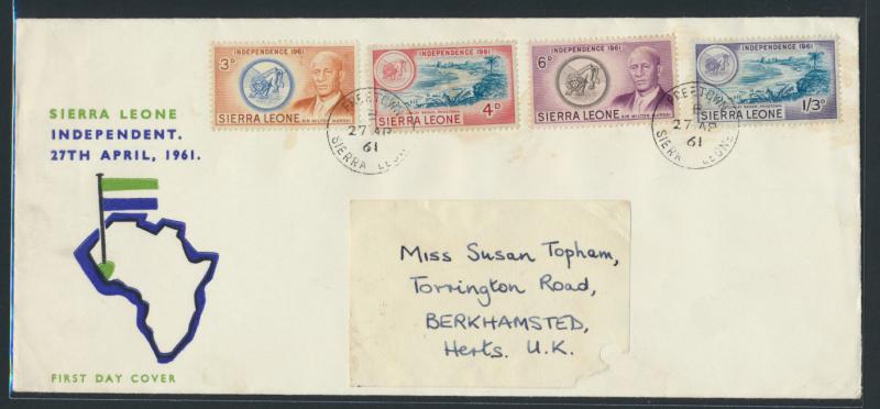 Sierra Leone FDC with 4 stamps from 1961 Independence set SPECIAL see details