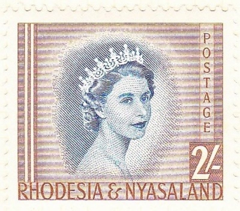 RHODESIA & NYASALAND 1954 EQII 2/- Deep Blue & Yellow-Brown SG11 MH