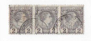 Monaco Sc #2      2c  strip of 3  used VF