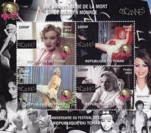 Chad 2012 MARILYN MONROE B.BARDOT S.LOREN E.TAYLOR s/s Perforated Mint (NH)