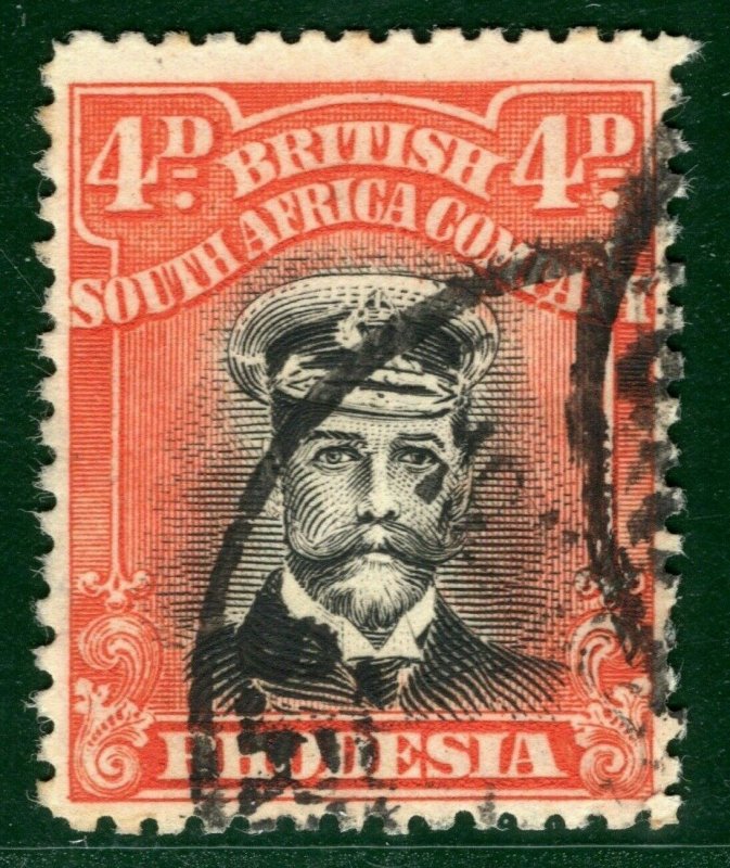 RHODESIA BSACo KGV Admiral SG.294 4d Orange-Vermilion (1922-23) Cat £50 EBLUE40