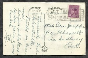 1125 - RHEAULT (Sudbury) Split Ring on 1946 Timmins Moneta Gold Mine Postcard