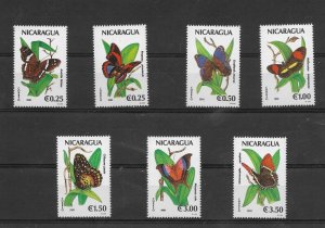 NICARAGUA 1991 BUTTERFLIES SET OF 7 VALUES MINT NH SC 1853/59 MICHEL 3056/62