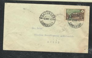 CAMEROUN  1940 1F CENSOR COVER  NGAONDERE TO KRIBI  P0229H