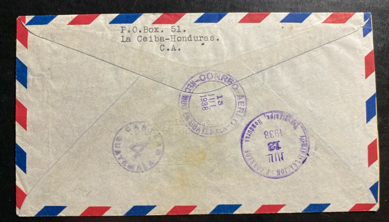 1938 La Ceiba Honduras Airmail Cover To Guatemala 