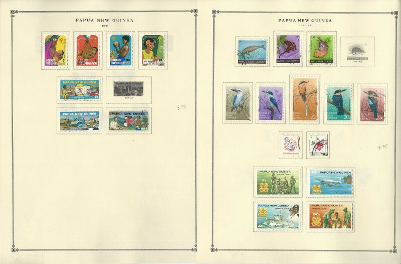 Papua New Guinea Stamp Collection 20 Scott International Pages, 1977-88, JFZ