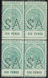 SOUTH AUSTRALIA 1904 QV THICK POSTAGE 6D PERF SA BLOCK */**WMK CROWN/SA 