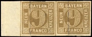 German States, Bavaria #12 (Mi. 11) Cat€320, 1862 9kr ocher brown, horizont...