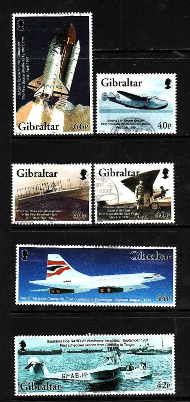 Gibraltar-Sc#932-7-used set-Planes-Powered Flight-2003-small hinge remnant on b