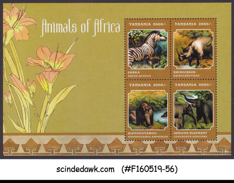 TANZANIA - 2013 ANIMALS OF AFRICA ZEBRA HIPPO RHINO - MIN. SHEET MINT NH