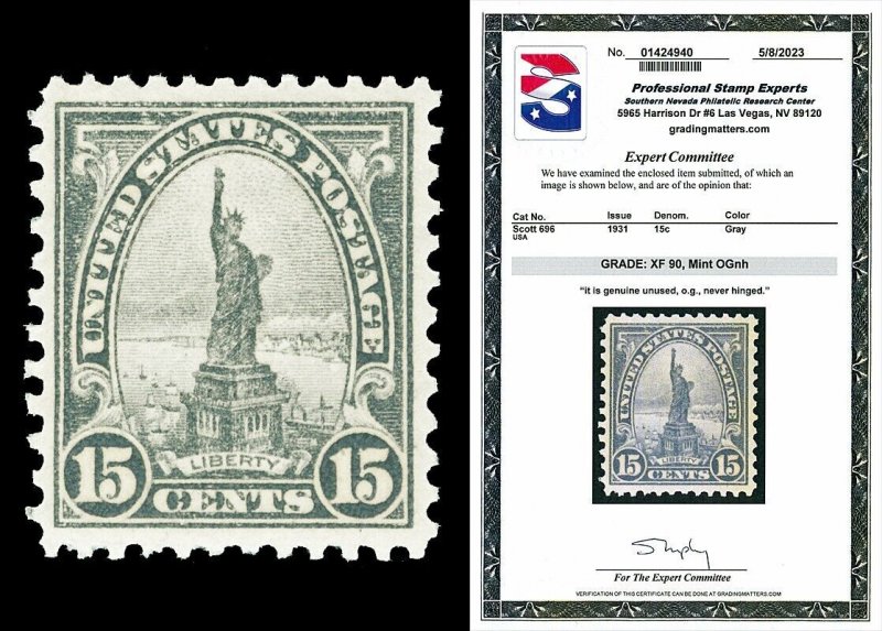 Scott 696 1931 15c Liberty Rotary Press Mint Graded XF 90 NH with PSE CERT
