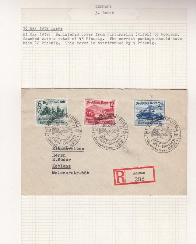 Germany - 1939 overprinted Auto Races Postal History collection on Album pages