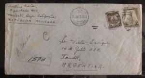 1947 Mexicali BC Mexico Registered cover To Tandil Argentina Sunburst Label Erro