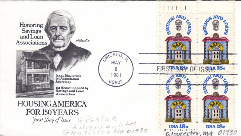 1981, 150th Anniv. Saving & Loans, Block/4, Artmaster, FDC (E10831)