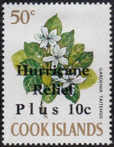 Cook Islands 1972 MH Sc #B20 50c + 10c Gardenia Flowers O/P