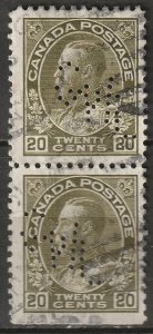 Canada 1925 Sc 119 pair perfin GWL (Great West Life) used