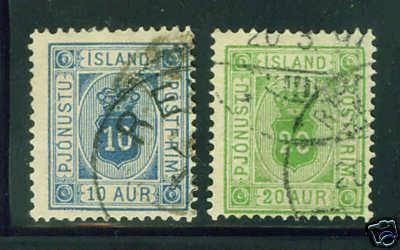 Iceland Scott o6 and o8 Officials 1876 CV $55