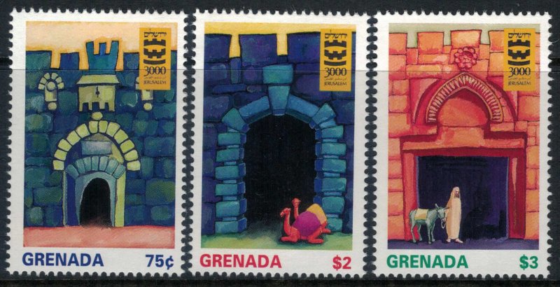 Grenada #2542-5* NH  CV $9.50  Jerusalem 3000 year Anniversary set & souvenir sh