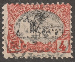 Somali Coast Postage Stamp Scott#51, Used Hinged 4, Palm, House, Post mark