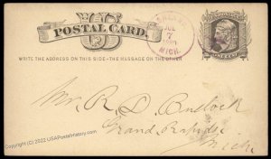 USA 1880 Michigan ASHLAND DPO Violet Cancel Postal Card Cover 96330