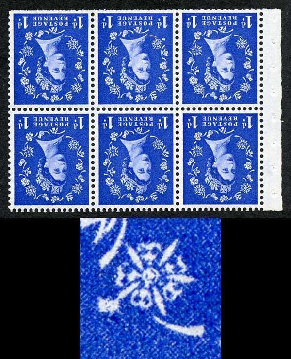 SB26ac 1d Booklet Pane Wmk Edward Inv Flaw by Rose R2/2 Average Perfs U/M