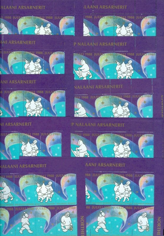 Greenland. 10 Christmas Seal 1988 Mnh Sheet. 2 Perfor. Dancing.Sled,North. Light