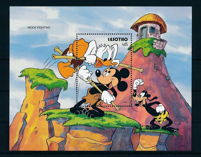 [22313] Lesotho 1991 Disney Mickey Mouse and Donald Duck mock fighting MNH