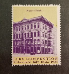 1933 ELKS CONVENTION Milwaukee Wisconsin Poster Cinderella Stamp MNH OG z1969
