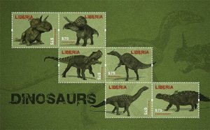 Liberia - 2012 - DINOSAURS - Sheet of 6 Stamps - Scott #2812 - MNH
