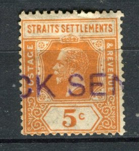 STRAITS SETTLEMENTS; 1900s early GV issue 5c. used PAQUEBOT/SHIP POSTMARK