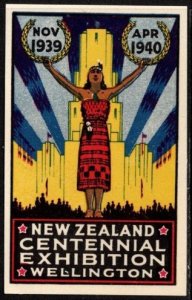 1939 New Zealand Poster Stamp New Zealand Centennial Exhibition Wellington MNH