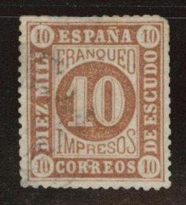 SPAIN Scott 95 Used 1867 Numeral 10c brown CV$17.50