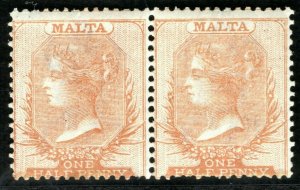 MALTA QV Classic Stamp SG.7 ½d Dull Orange PAIR (1870) Mint Cat £600 CBLUE31