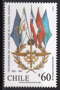 Chile 1992 Sc#1013 MILITARY CHIEFS 50Th.ANNIV./FLAGS Single MNH