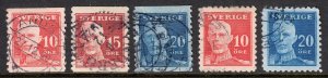 Sweden - Scott #139-143 - Used - Pulled perfs at right #139 - SCV $18