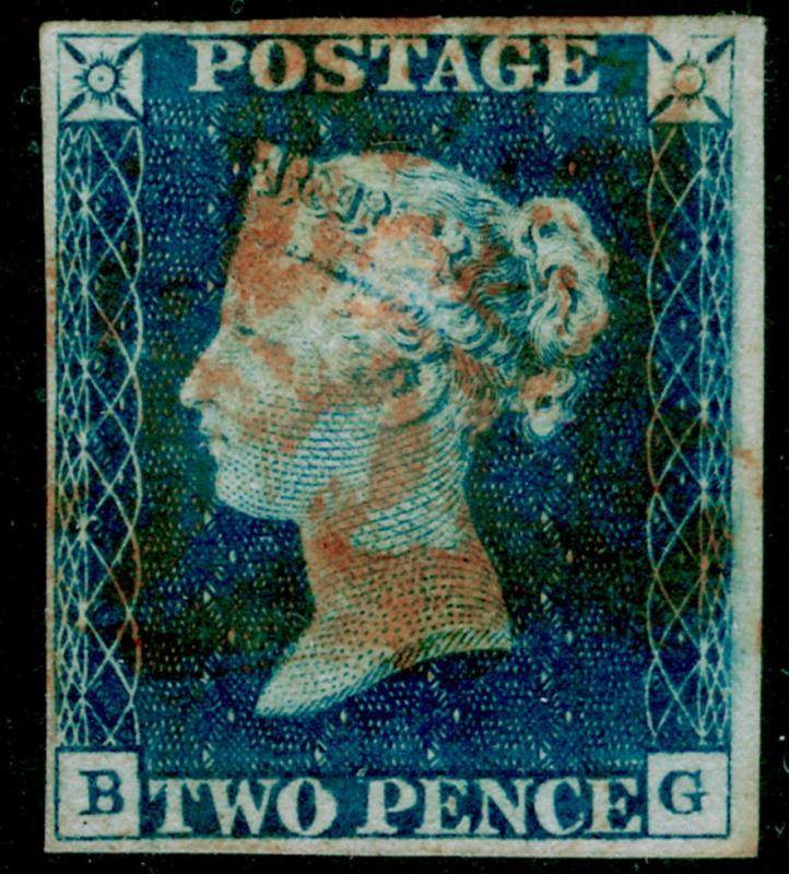 SG5, 2d blue, FINE USED. Cat £1200. RED MX. BG. 4 MARGINS.