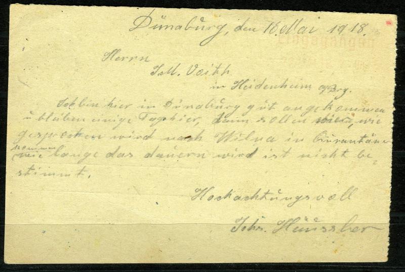 Lithuania, 1918, German Occupation, Fieldpost from retreating German Soldier