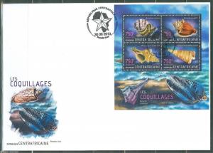 CENTRAL AFRICA 2013 SEASHELLS SHEET  FIRST DAY COVER