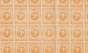 VENEZUELA 1863 FULL SHEET 153 IMPERF STAMPS ½ REAL YELLOW,  FOLDED  REF 6170